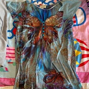 NWOT Multicolor Butterfly Embellished Women's Top